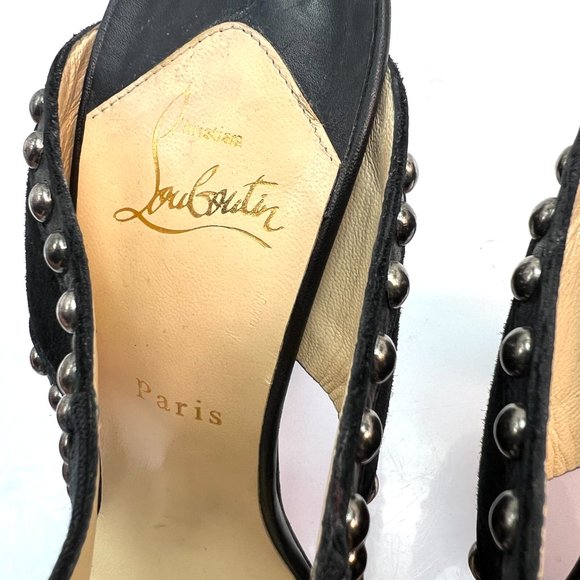 Christian Louboutin Wood Fabric Black Studded Mules  39 - Picture 2 of 8